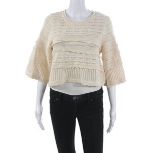 Marant Etoile Women Ivory Cotton Pullover Round Neck 3/4 Sleeve Size 38